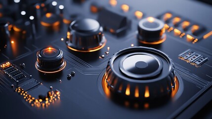 Poster - Futuristic circuit board with glowing knobs and components