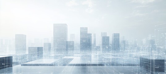 Poster - Virtual city skyline. Cyberspace metaverse world. Generative AI technology.