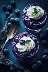 Wall Mural - Desserts with Whipped Cream and Blueberries