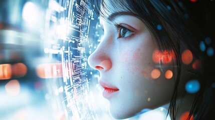 Leinwandbilder - Female engineer working with holographic interface in cyberspace