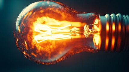 Leinwandbilder - Bright light bulb filament glowing with warm orange light