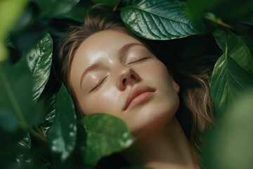 Canvas Print - Woman relaxing in autumn leaves