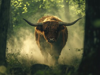 Wall Mural - Long-horned Cow in Forest