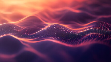 Fototapete - Abstract red orange wave pattern background flowing digital data grid network connection
