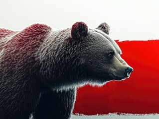 Wall Mural - Brown Bear and Red Wall