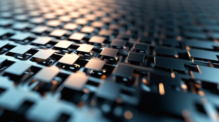 Poster - Futuristic metallic surface with moving squares creating dynamic pattern