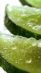 Close-up of Fresh Cucumber Slices, Vibrant Green and Refreshing