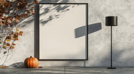 Poster - Black lamp and Halloween decor highlight blank billboard on house wall