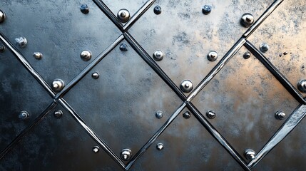 Fototapete - Metal surface with rivets forming diamond pattern is reflecting light