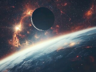 Wall Mural - earth from space with moon