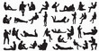 © LazyArtist - set of silhouette of people reading books standing, lying and standing vector illustration