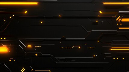Poster - Futuristic black panels with glowing orange lights creating a technological background