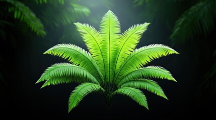 Wall Mural - Lush green palm leaves illuminated in a misty background.