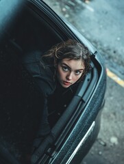 Sticker - Woman looking out of car window