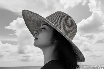 Sticker - Woman on beach with hat