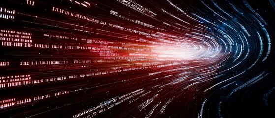 High Speed Data Transfer  Abstract Digital Tunnel  Technology Background  Red   Blue Binar