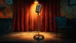 © javier - Vintage mic softly lit on a sleek stand with nostalgic jazz stage decor