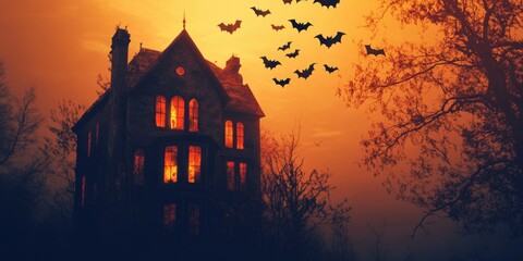 Poster - House with Bats Flying