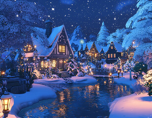 Poster - Winter Village Night