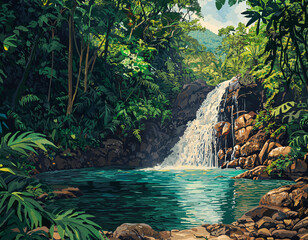 Wall Mural - Jungle Waterfall Paradise