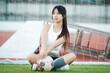 © 亮亮 徐 - Happy football baby on the green field