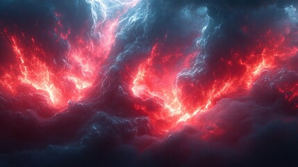 Wall Mural - Fiery, dramatic clouds with intense lightning.