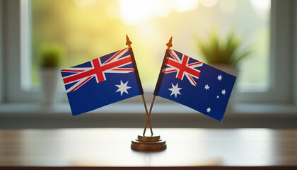 Wall Mural - Australian Flags on a Table, National Symbols