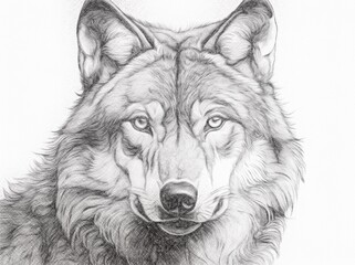  An AI-generated image of a wolf redrawn as a black and white pencil drawing