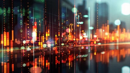 Aufkleber - Colorful Digital Data Visualization Modern Graphs and Charts Showcasing Financial Trends and Analytics in Abstract Style with Vibrant Reflections.