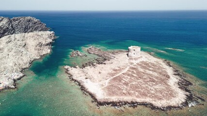 Wall Mural - Breathtaking aerial view of Torre della Pelosa and La Pelosa Beach in Sardinia