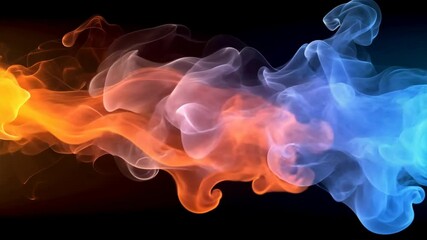 Leinwandbilder - Vibrant abstract smoke swirls in dynamic orange and blue fluid motion against dark background, creating captivating energy and movement.