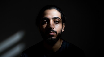 Mysterious portrait of young middle-eastern male in dramatic lighting