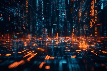 Wall Mural - futuristic server room visualization showing big data flowing through digital space