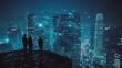 © Teeraphon - Abstract business team stands on the peak of success amid tall, innovative Smart city and graphs with statistics to analyze business potential and predict future developments in company growth.