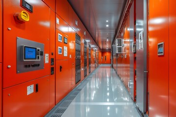 Poster - Electrical control room with orange panels and grey floor