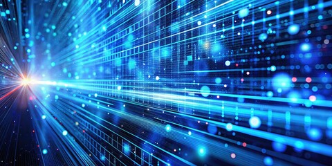 Digital Binary Data Stream, Blue Computer Screen, Conceptual Photography, Abstract