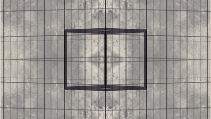 Aufkleber - Flat digital loop animation in a minimalist style. Symmetrical pattern of black geometric shapes on gray scratched surface. Optical illusion of orthogonal projection. 3d rendering 4K