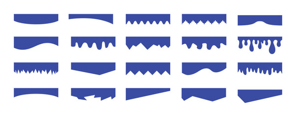 separators shapes for website presentation set. curve lines, wave, drops and triangular dividers for
