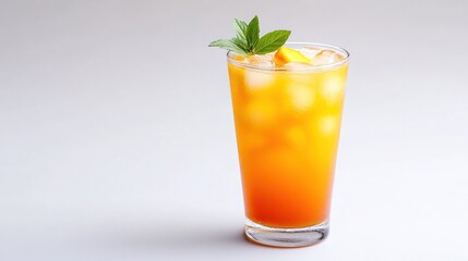 Wall Mural - A refreshing iced drink with citrus and mint, served in a glass.