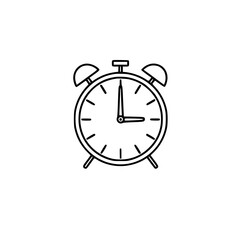 Classic alarm clock illustration. Simple line art design showing a traditional alarm clock set to a specific time. Perfect for time management, schedule, or wake-up concepts.