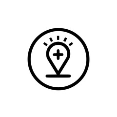 Wall Mural - location marker with a plus sign, indicating a point of interest or service. simple, clean design su
