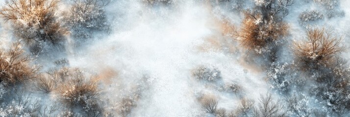 Wall Mural - Winter Wonderland. Top Down View Of Forest Trees Branches Covered With Snow, Drone Footage.