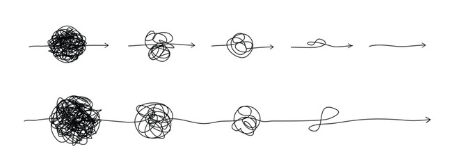 Wall Mural - complex line and complicated way. idea thinking process concept. messy ball becomes a straight line 