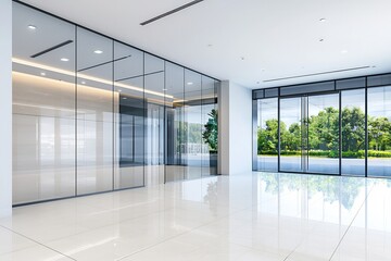 Wall Mural - bright and spacious corporate office interior with glass walls and panoramic view