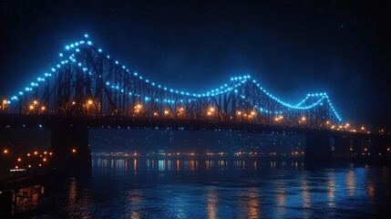 Poster - Night view of illuminated bridge over river.