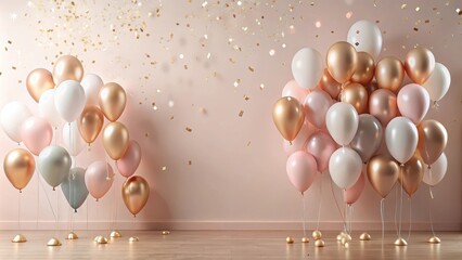 Wall Mural - Elegant Celebration with Pastel and Gold Balloons and Confetti