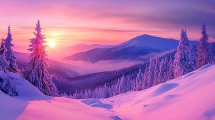 Wall Mural - Enchanted Winter Sunrise in the Mountains