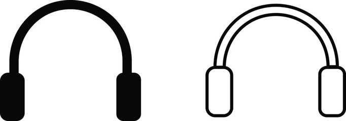 Headphone icons set. Diverse headphone black flat and line style vector collection isolated on transparent background. Audio music listening perfect for web design, apps, software interface symbol.