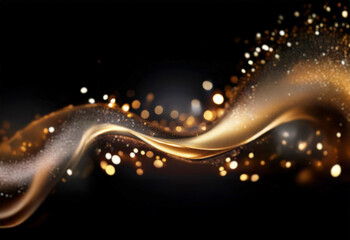 Leinwandbilder - Elegant, flowing gold and bronze particles shimmer against a dark background, creating a luxurious and ethereal effect with sparkling bokeh lights.