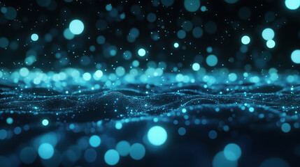Wall Mural - Blue glowing particles wave landscape. Technology business concept